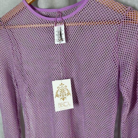 Becca Mesh Scoop Neck Long Sleeve Metallic Beach Coverup Dress Small - Picture 3 of 10